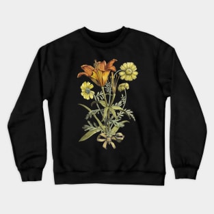 Tiger Lily Flower Bouquet with Ribbon Vintage Botanical Illustration Crewneck Sweatshirt